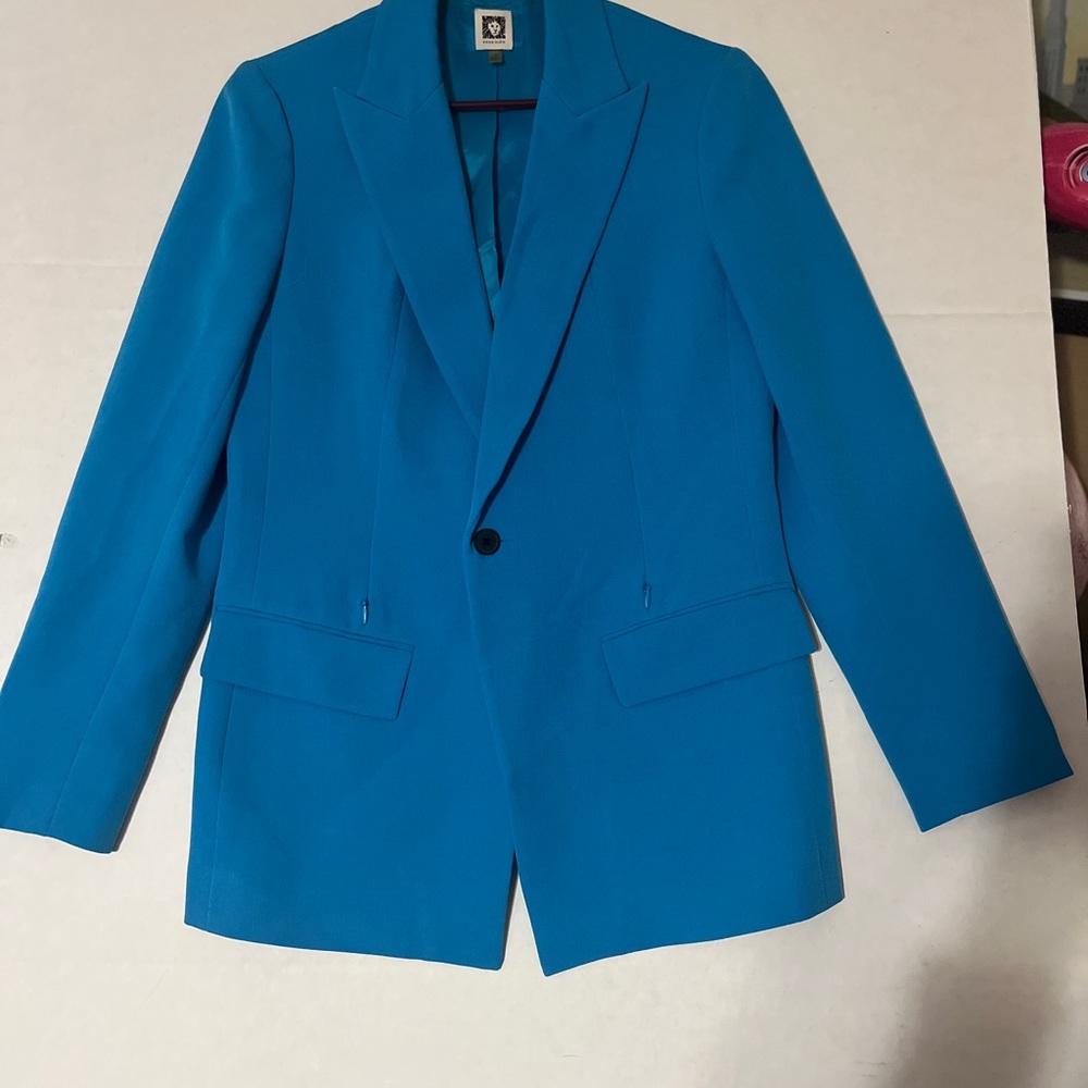 Vibrant Color  EUC Sz 10 Turq. Anne Klein blazer faux zipper pockets